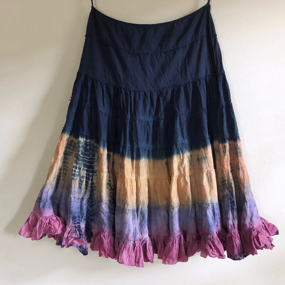 Navy Boho Tie-Dye Skirt S